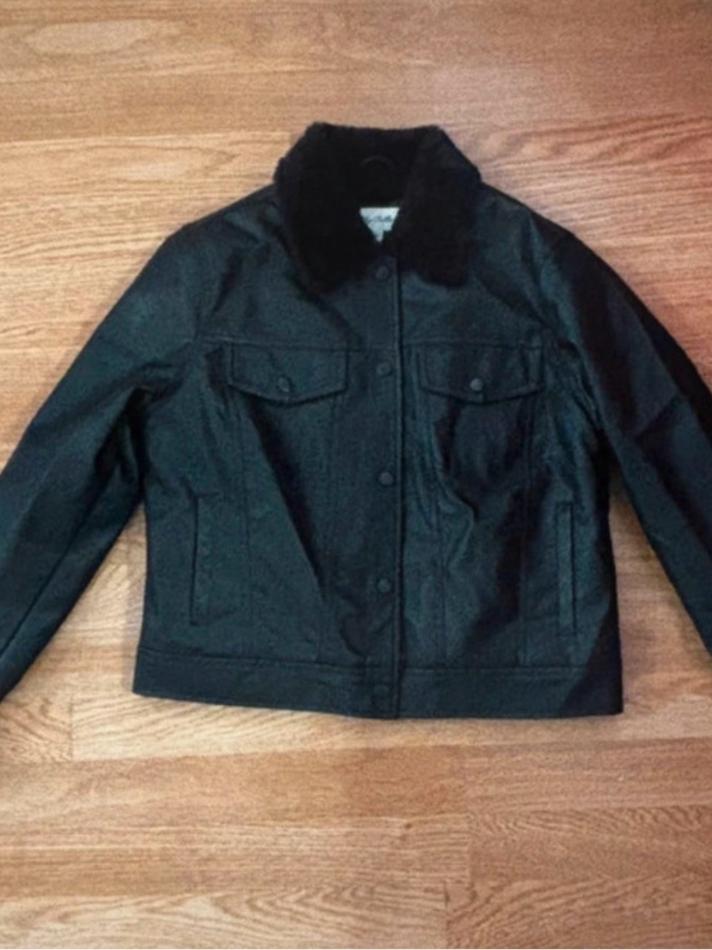 Baobab Collection Black Faux Fur Collar Jean Jacket